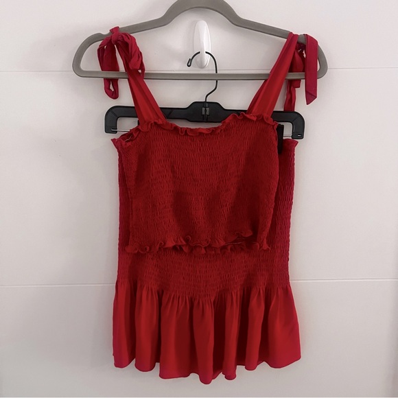 Red Two Piece Set Smocked Tube Top with High Waist Bodycon Skirt Women’s Medium - Picture 3 of 6